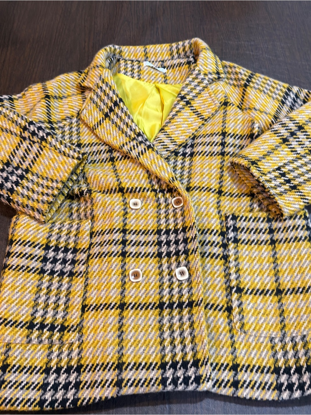 Huachen Women’s Yellow Plaid Double-Breasted Coat - Bright Yellow Sz XL - Picture 1 of 7